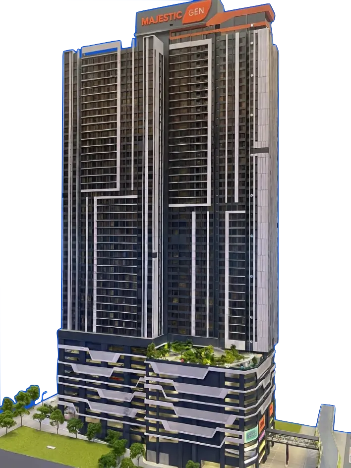 Architectural rendering of Gen Sphere luxury suites in Johor Bahru showing sky-high modern towers
